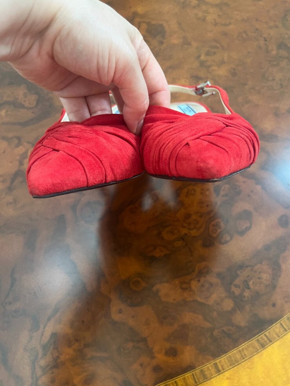 PRADA Red Suede Twist Slingback Pointed Toe Sandals Size IT 38 US 7 - Picture 10 of 11
